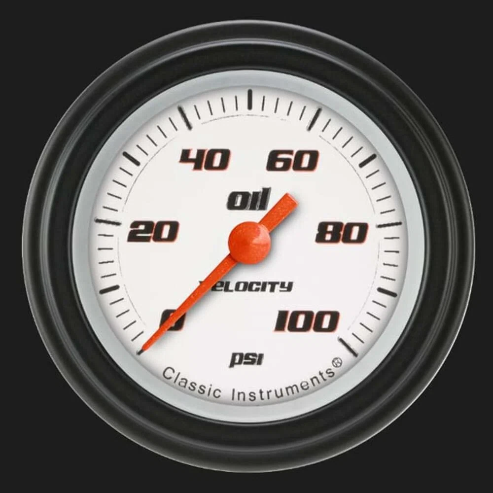 Velocity White 2 1_8_ Oil Pressure Gauge VS181WBLF